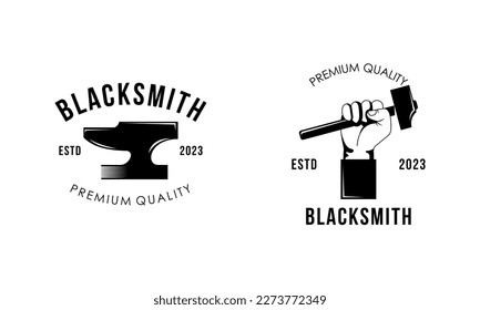 Blacksmith and iron works emblems design element for logo