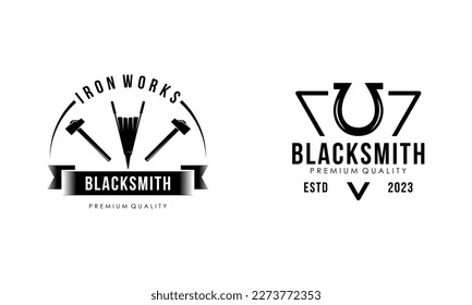 Blacksmith and iron works emblems design element for logo