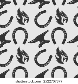 Blacksmith, iron works seamless pattern. Vector illustration