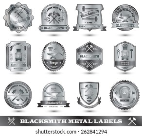 Blacksmith ironwork craft master metal label set isolated vector illustration