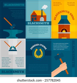 Blacksmith ironwork shop 6 flat icons composition with anvil hammer and forge poster abstract isolated vector illustration