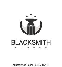 Blacksmith Logo Design Template With Anvil Icon Illustration