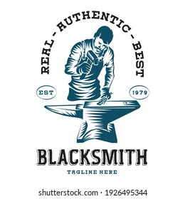 Blacksmith Logo Design Template vector illustration in vintage style, perfect for tshirt design 