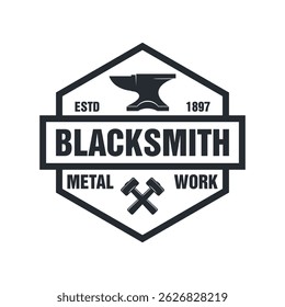 a blacksmith logo on a background with texture. Vector illustration of anvil hammer and text on background with texture. Professional metal work Vector illustration.