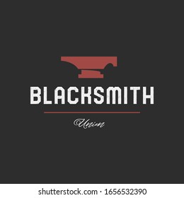 Blacksmith logo set with hammers, anvil, pliers. Forge workshop. Vector.