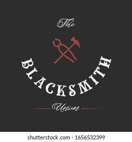 Blacksmith logo set with hammers, anvil, pliers. Forge workshop. Vector.