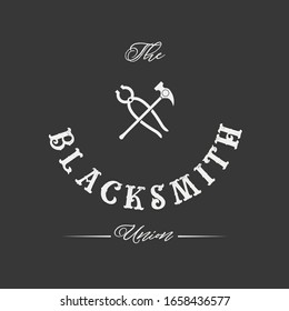 Blacksmith logo set with hammers, anvil, pliers. Forge workshop. Vector.