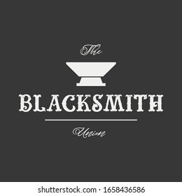 Blacksmith logo set with hammers, anvil, pliers. Forge workshop. Vector.
