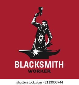 blacksmith logo silhouette, red background