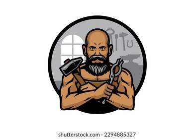 Blacksmith Mascot logo illustration vector