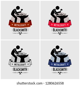 Blacksmith metal work logo design. Vector artwork of a blacksmith forging and crafting ironwork. 