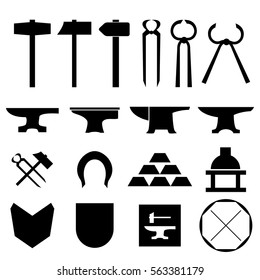 Blacksmith Metalsmith Tools Black Vector Set