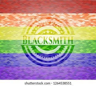 Blacksmith on mosaic background with the colors of the LGBT flag