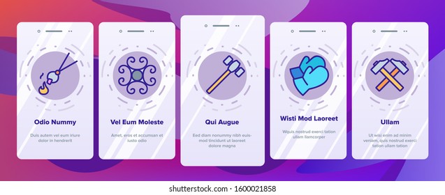 Blacksmith Onboarding Mobile App Page Screen Vector. Wrought Fence And Gate, Railing And Signboard, Glasses And Gloves, Blacksmith Illustrations