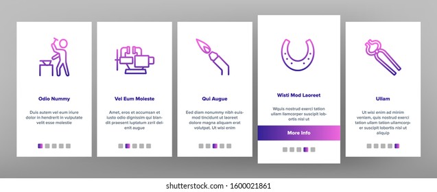 Blacksmith Onboarding Mobile App Page Screen Vector. Wrought Fence And Gate, Railing And Signboard, Glasses And Gloves, Blacksmith Illustrations