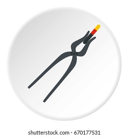 Blacksmith pincers icon in flat circle isolated vector illustration for web
