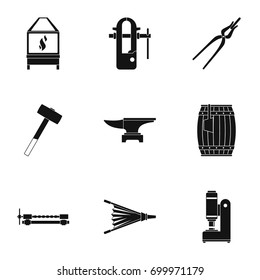 Blacksmith profession icon set. Simple set of 9 blacksmith profession vector icons for web isolated on white background