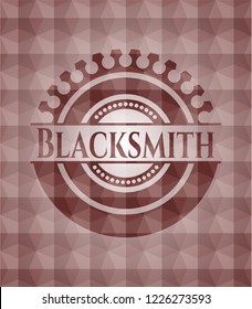 Blacksmith red seamless emblem or badge with geometric pattern background.