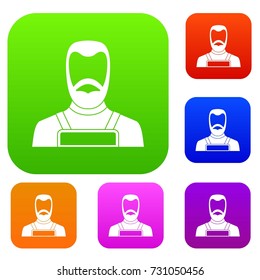 Blacksmith set icon color in flat style isolated on white. Collection sings vector illustration