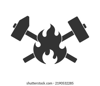 Blacksmith Shop Graphic Label. Forge Symbol With Forging Hammers And Fire. Vector Illustration