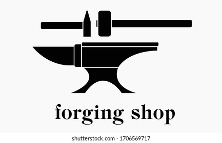 Logotipo de la tienda de herrería - anvil, martillo y martillo