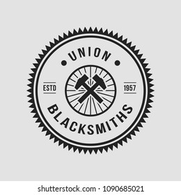 Blacksmith smith union shoer anvil logo set. Smith allince logos. Heavy industry.