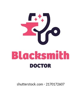 Blacksmith and stethoscope logo in modern style. on a white background, Concept medical logo