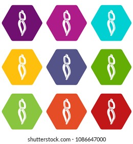 Blacksmith tong icons 9 set coloful isolated on white for web