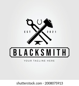 blacksmith tongs and forging hammer logo vector illustration design