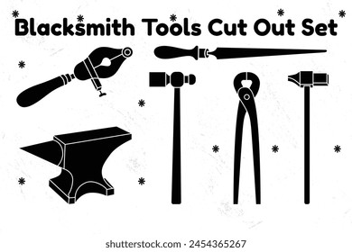 Blacksmith Tools Cut Out Silhouette Vector Set