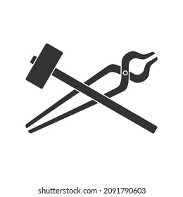 Blacksmith tools graphic sign. Smithy symbol. Forging tools sign isolated on white background. Vector illustration