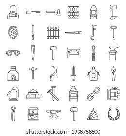 Blacksmith tools icons set. Outline set of blacksmith tools vector icons for web design isolated on white background