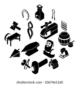 Blacksmith tools icons set. Simple illustration of 16 blacksmith tools icons set vector icons for web