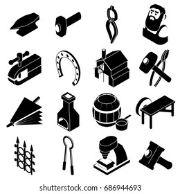 Blacksmith tools icons set. Simple illustration of 16 blacksmith tools icons set vector icons for web