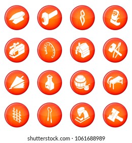 Blacksmith tools icons set vector red circle isolated on white background 
