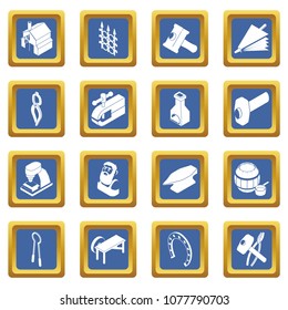 Blacksmith tools icons set vector blue square isolated on white background 