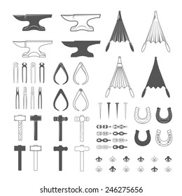 Blacksmith tools. Vintage Style. Vector Illustration isolated on white background.