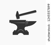 Blacksmith vector icon. Anvil and Hammer