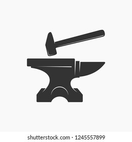 Blacksmith vector icon. Anvil and Hammer
