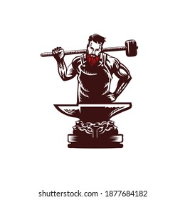 Blacksmith vector illustration vintage style for poster, logo, tshirt print or any other purpose.