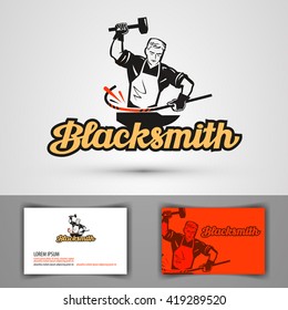 blacksmith vector logo. smithy or farrier, forge icon