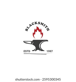 Blacksmith vintage retro logo design iron anvil casting