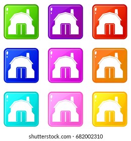 Blacksmith workshop building icons of 9 color set isolated vector illustration
