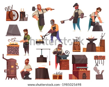 Similar – Image, Stock Photo Artisan blacksmith forging metal by fiery forge