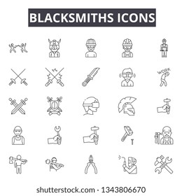 Blacksmiths line icons for web and mobile design. Editable stroke signs. Blacksmiths  outline concept illustrations