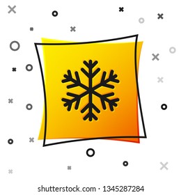 BlackSnowflake icon isolated on white background. Yellow square button. Vector Illustration