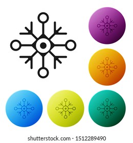 BlackSnowflake icon isolated on white background. Set icons colorful circle buttons. Vector Illustration