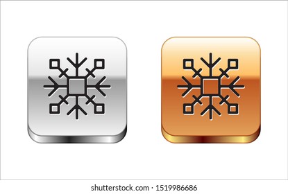 BlackSnowflake icon isolated on white background. Silver-gold square button. Vector Illustration
