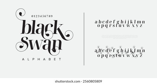 Blackswan typography beauty fashion elegant minimalist serif italic fonts decorative wedding vintage retro logos. Minimal luxury font alphabet logo. Vector illustration