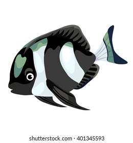 Blacktail dascyllus (Dascyllus melanurus). Fish isolated on a white background. Vector illustration.